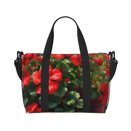 Rote Geranien Handreisetasche für Damen und Herren Strapazierfähiges Material und stilvolles Design, geeignet für Geschäfts- und Freizeitreisen, Schwarz, Einheitsgröße Rote Geranien Handreisetasche für Damen und Herren Strapazierfähiges Material und stilvolles Design, geeignet für Geschäfts- und Freizeitreisen, Schwarz, Einheitsgröße von QGQHS