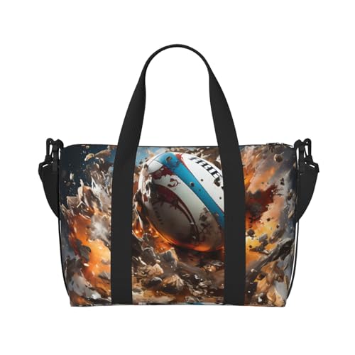 Rugby On Fire Handreisetasche für Männer und Frauen Strapazierfähiges Material und stilvolles Design, geeignet für Geschäfts- und Freizeitreisen von QGQHS
