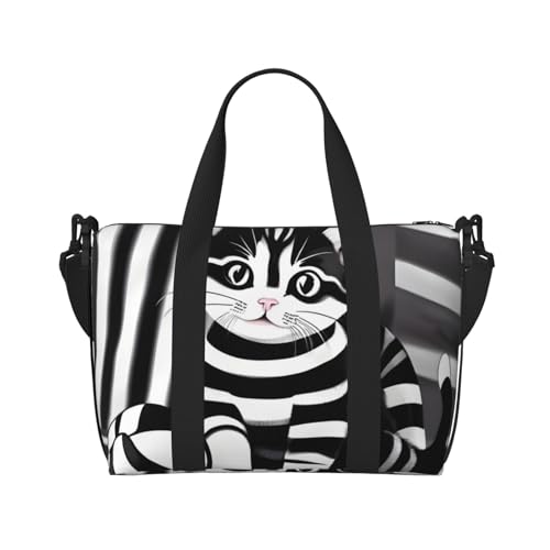 Schwarz-weiß gestreifte Kätzchen-Handreisetasche für Männer und Frauen, strapazierfähiges Material und stilvolles Design, geeignet für Geschäfts- und Freizeitreisen. Schwarz-weiß gestreifte Kätzchen-Handreisetasche für Männer und Frauen, strapazierfähiges Material und stilvolles Design, geeignet für Geschäfts- und Freizeitreisen. von QGQHS