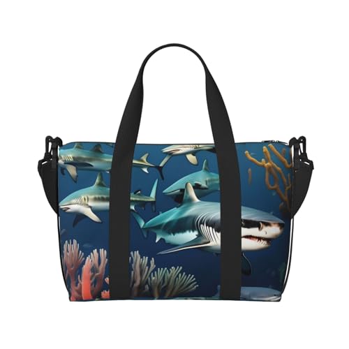 Sharks Under The Sea Handreisetasche für Männer und Frauen Strapazierfähiges Material und stilvolles Design, geeignet für Geschäfts- und Freizeitreisen, Schwarz, Einheitsgröße Sharks Under The Sea Handreisetasche für Männer und Frauen Strapazierfähiges Material und stilvolles Design, geeignet für Geschäfts- und Freizeitreisen, Schwarz, Einheitsgröße von QGQHS