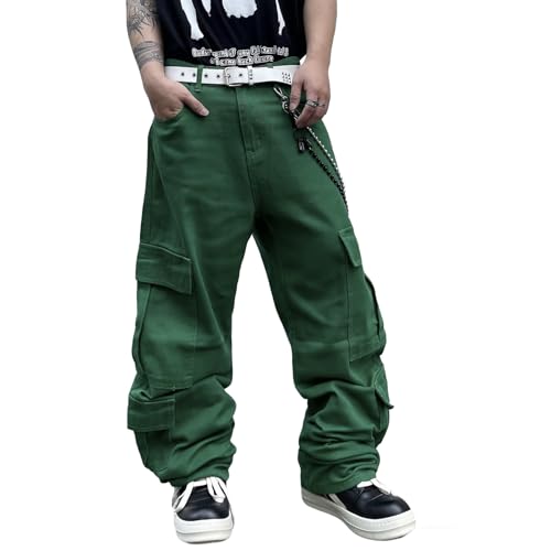 Herren Baggy Jeans Y2K Streetwear Empyre Pants Weites Bein Hip Hop Extra Loose Fit Skater Denim Lange Freizeithose, Smaragdrün, Mittel Herren Baggy Jeans Y2K Streetwear Empyre Pants Weites Bein Hip Hop Extra Loose Fit Skater Denim Lange Freizeithose, Smaragdrün, Mittel von QGRSWBC