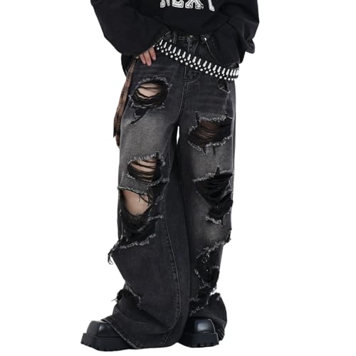 Herren Baggy Jeans Y2K Vintage Wide Leg Denim Pants Hip Hop Extra Loose Skater Jeans Streetwear, Trendiges Ripped Dunkelgrau, XXL Herren Baggy Jeans Y2K Vintage Wide Leg Denim Pants Hip Hop Extra Loose Skater Jeans Streetwear, Trendiges Ripped Dunkelgrau, XXL von QGRSWBC