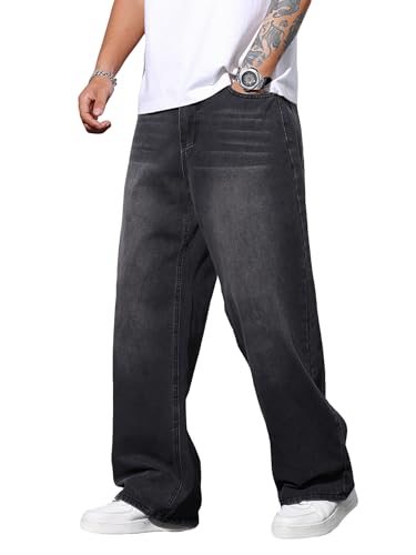 Herren Baggy Jeans Y2K Vintage Wide Leg Denim Pants Hip Hop Skater Jeans Loose Fit Hose 2000er Streetwear, Dunkel_Grau, Mittel Herren Baggy Jeans Y2K Vintage Wide Leg Denim Pants Hip Hop Skater Jeans Loose Fit Hose 2000er Streetwear, Dunkel_Grau, Mittel von QGRSWBC