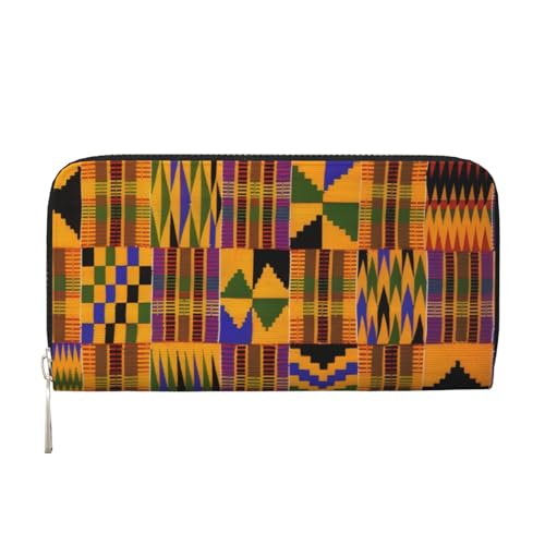 QGWDYYJQ Afrikanisches ethnisches Muster gedruckt echtes Leder Handbrieftasche tragbare Geldbörse mit Reißverschluss, Schwarz , Einheitsgröße von QGWDYYJQ