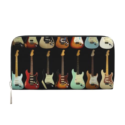 QGWDYYJQ Art Guitar Pattern Printed Genuine Leather Hand Wallet Portable Zip Wallet, Schwarz , Einheitsgröße von QGWDYYJQ