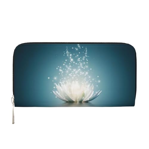 QGWDYYJQ Asiatische Lotusblume gedruckt Echtleder Handbrieftasche tragbare Geldbörse mit Reißverschluss, Schwarz , Einheitsgröße von QGWDYYJQ