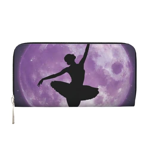 QGWDYYJQ Ballerina Dance bedruckte Geldbörse aus echtem Leder, tragbare Geldbörse mit Reißverschluss, Schwarz , Einheitsgröße von QGWDYYJQ