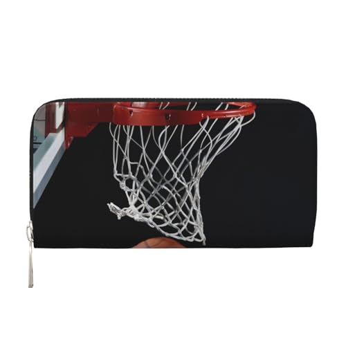 QGWDYYJQ Basketball-bedruckte Geldbörse aus echtem Leder, tragbare Geldbörse mit Reißverschluss, Schwarz , Einheitsgröße von QGWDYYJQ