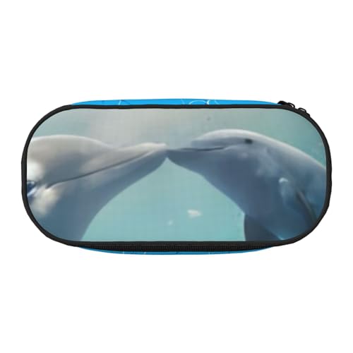 QGWDYYJQ Bedrucktes Federmäppchen mit Motiv "Winter der Delfin", Schreibwaren-Organizer, tragbares Federmäppchen, Schwarz , Einheitsgröße, Münztasche von QGWDYYJQ