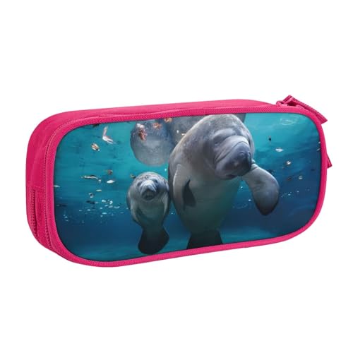 QGWDYYJQ Bedrucktes Federmäppchen mit indischem Seekuh, Schreibwarenetui, tragbarer Organizer, rose, Einheitsgröße, Münztasche von QGWDYYJQ