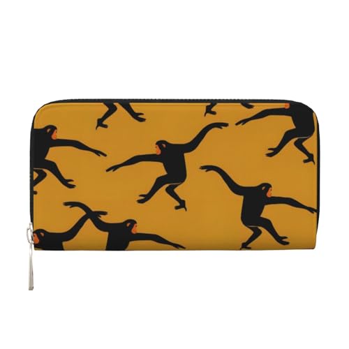 QGWDYYJQ Black Gibbon Monkey Printed Genuine Leather Hand Wallet Portable Zip Wallet, Schwarz , Einheitsgröße von QGWDYYJQ