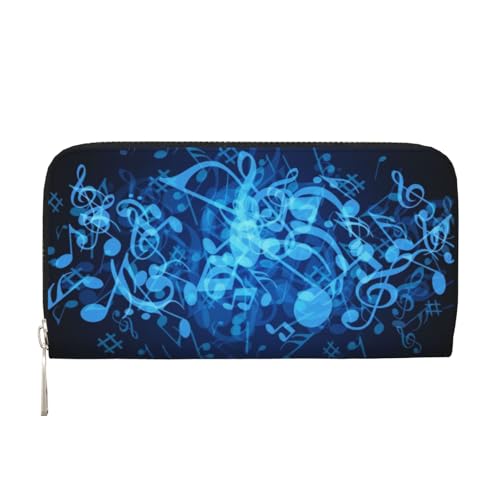 QGWDYYJQ Blaue Handbrieftasche mit Musiknoten bedruckt, echtes Leder, tragbare Geldbörse mit Reißverschluss, Schwarz , Einheitsgröße von QGWDYYJQ