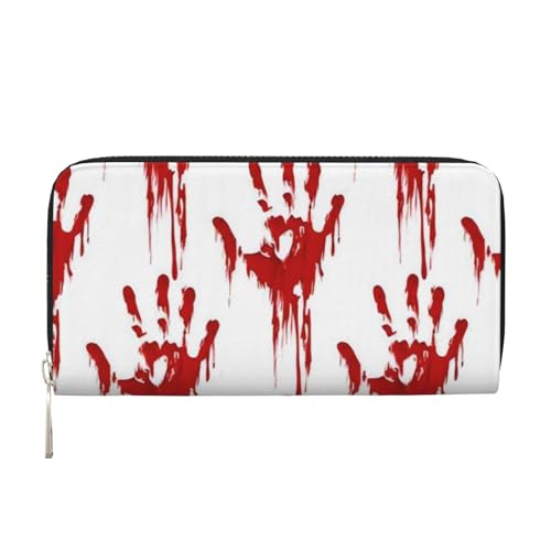 QGWDYYJQ Bloody Handprints Printed Genuine Leather Hand Wallet Portable Zip Wallet, Schwarz , Einheitsgröße von QGWDYYJQ