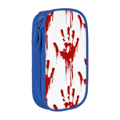 QGWDYYJQ Bloody Handprints Printed Large Capacity Double Layer Pencil Case Stationery Case Portable Organizer, blau, Einheitsgröße, Münzfach von QGWDYYJQ
