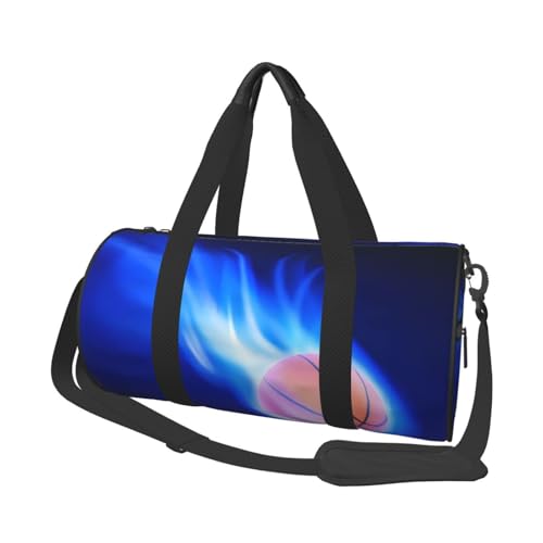 QGWDYYJQ Blue Fire Basketball Ball bedruckte Reisetasche mit großem Fassungsvermögen von QGWDYYJQ