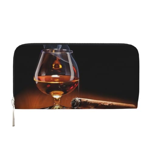 QGWDYYJQ Cigar and Whiskey Printed Genuine Leather Hand Wallet Portable Zip Wallet, Schwarz , Einheitsgröße von QGWDYYJQ