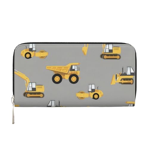QGWDYYJQ Construction Trucks Printed Genuine Leather Hand Wallet Portable Zip Wallet, Schwarz , Einheitsgröße von QGWDYYJQ