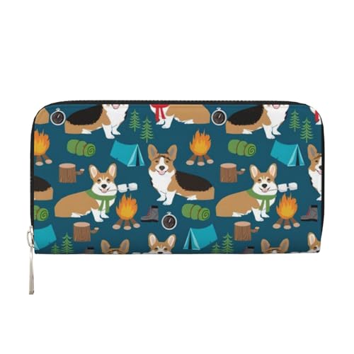 QGWDYYJQ Corgi bedruckte Geldbörse aus echtem Leder, tragbare Geldbörse mit Reißverschluss, Schwarz , Einheitsgröße von QGWDYYJQ