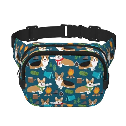 QGWDYYJQ Corgi bedruckte quadratische doppellagige Hüfttasche Hüfttasche Reisetasche, Schwarz , Einheitsgröße von QGWDYYJQ
