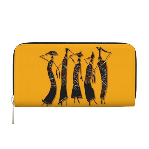 QGWDYYJQ Creative African Culture Printed Genuine Leather Hand Wallet Portable Zip Wallet, Schwarz , Einheitsgröße von QGWDYYJQ
