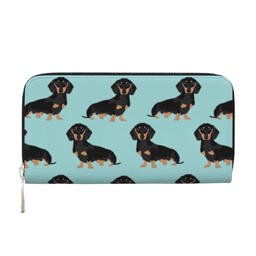 QGWDYYJQ Dackel Weiner Haustier Hunde gedruckt Echtleder Handbrieftasche tragbar Reißverschluss Geldbörse, Schwarz , Einheitsgröße von QGWDYYJQ