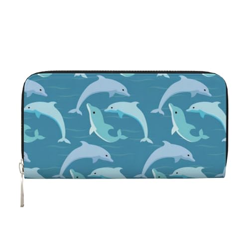 QGWDYYJQ Delfin-bedruckte Geldbörse aus echtem Leder, tragbare Geldbörse mit Reißverschluss, Schwarz , Einheitsgröße von QGWDYYJQ