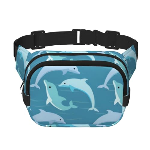 QGWDYYJQ Delfin-bedruckte quadratische doppellagige Hüfttasche Hüfttasche Reisetasche, Schwarz , Einheitsgröße von QGWDYYJQ