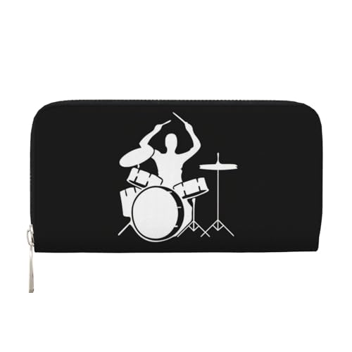 QGWDYYJQ Drummer Printed Genuine Leather Hand Wallet Portable Zip Wallet, Schwarz , Einheitsgröße von QGWDYYJQ