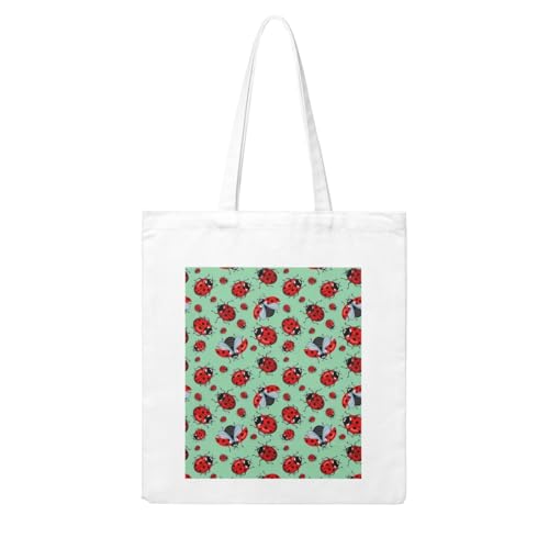 QGWDYYJQ Einkaufstasche aus Segeltuch, Motiv: rote Marienkäfer auf blauem Hintergrund, lässige Schultertasche QGWDYYJQ Einkaufstasche aus Segeltuch, Motiv: rote Marienkäfer auf blauem Hintergrund, lässige Schultertasche von QGWDYYJQ