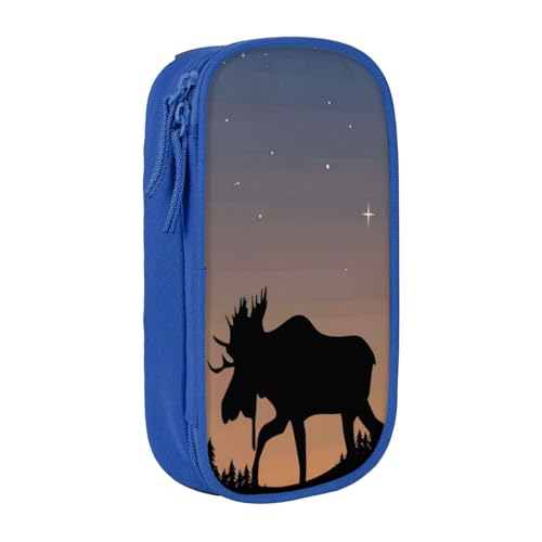 QGWDYYJQ Elch Mountain Pine Tree Wilderness Printed Large Capacity Double Layer Pencil Case Stationery Case Portable Organizer, blau, Einheitsgröße, Münzfach von QGWDYYJQ