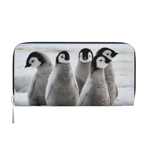 QGWDYYJQ Emperor Pinguin Printed Genuine Leather Hand Wallet Portable Zip Wallet, Schwarz , Einheitsgröße von QGWDYYJQ