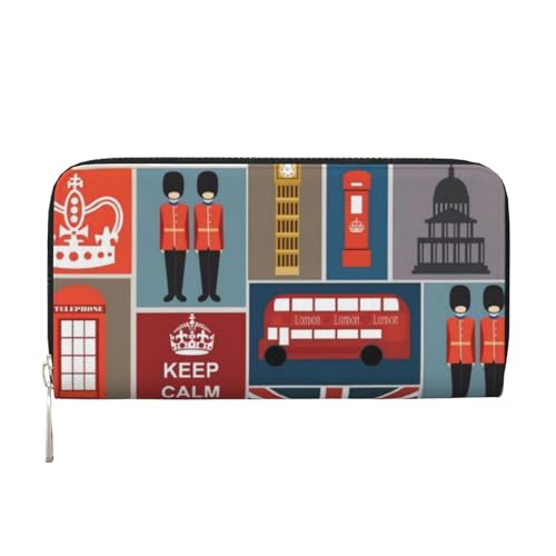 QGWDYYJQ England-Symbole bedruckte Geldbörse aus echtem Leder, tragbare Geldbörse mit Reißverschluss, Schwarz , Einheitsgröße von QGWDYYJQ