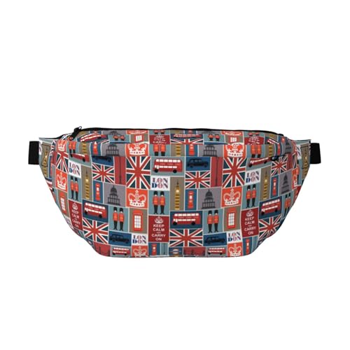 QGWDYYJQ England Symbols Printed Crossbody Waist Pack Waist Bag Travel Bag, Schwarz , Einheitsgröße von QGWDYYJQ