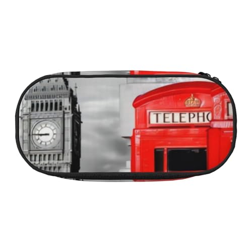 QGWDYYJQ England UK Retro London Telefon bedrucktes Federmäppchen Schreibwaren Organizer Tragbares Federmäppchen, Schwarz , Einheitsgröße, Münztasche von QGWDYYJQ