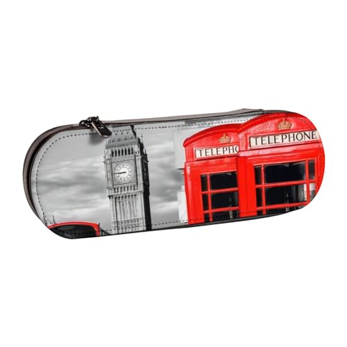 QGWDYYJQ England UK Retro London Telefon bedrucktes Leder-Federmäppchen Schreibwaren-Organizer tragbare Bleistifttasche von QGWDYYJQ