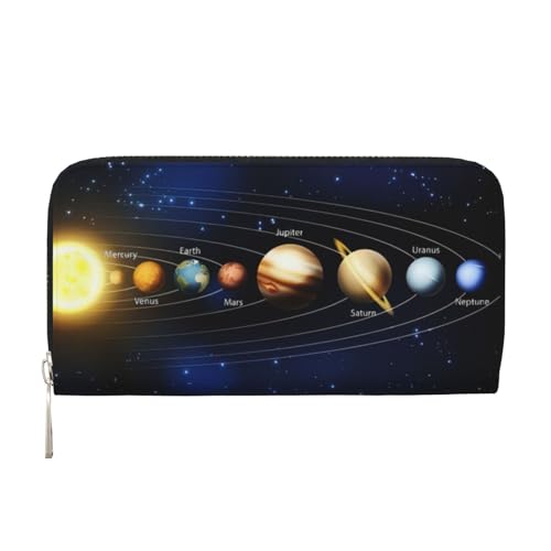 QGWDYYJQ Exploring The Solar System Printed Genuine Leather Hand Wallet Portable Zip Wallet, Schwarz , Einheitsgröße von QGWDYYJQ