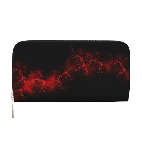 QGWDYYJQ Explosion Burst Rot Schwarz Bedruckte Echtleder Handbrieftasche Tragbare Reißverschluss Geldbörse, Schwarz , Einheitsgröße von QGWDYYJQ