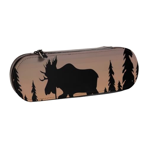 QGWDYYJQ Federmäppchen, Motiv: Elch, Berg, Kiefer, Wildnis, bedrucktes Leder, Schreibwaren-Organizer, tragbares Federmäppchen von QGWDYYJQ