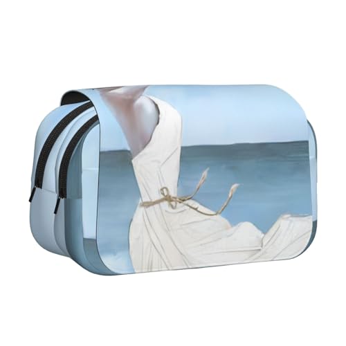 QGWDYYJQ Federmäppchen, Motiv: Mädchen an einem windigen Strand, bedruckt, doppeltes Klappetui, Schreibwarenetui, tragbarer Organizer, Schwarz , Einheitsgröße, Münztasche von QGWDYYJQ