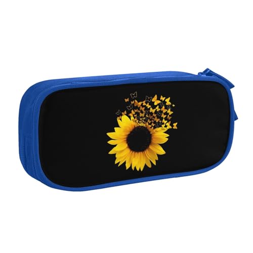 QGWDYYJQ Federmäppchen, Motiv: Sonnenblumen, Schmetterlinge, Kunstdruck, Schreibwarenetui, tragbarer Organizer, blau, Einheitsgröße, Münztasche von QGWDYYJQ