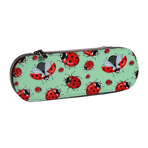 QGWDYYJQ Federmäppchen, Motiv: rote Marienkäfer auf blauem Hintergrund, bedrucktes Leder-Federmäppchen, Schreibwaren-Organizer, tragbares Federmäppchen von QGWDYYJQ