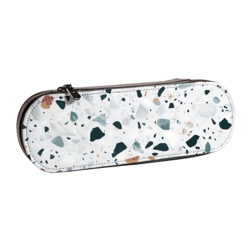 QGWDYYJQ Federmäppchen, Terrazzo, bedrucktes Leder, Schreibwaren-Organizer, tragbares Federmäppchen, Weiß von QGWDYYJQ