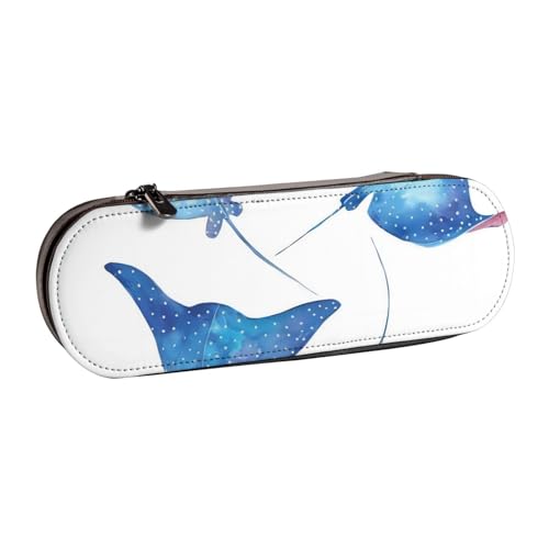 QGWDYYJQ Federmäppchen aus Leder, Motiv: Meerestiere mit Stachelrochen, Schreibwaren-Organizer, tragbares Federmäppchen von QGWDYYJQ