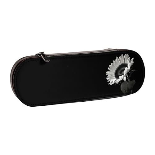 QGWDYYJQ Federmäppchen aus Leder, Motiv: Sonnenblume, schwarz, grau, bedruckt, Schreibwaren-Organizer, tragbares Federmäppchen von QGWDYYJQ