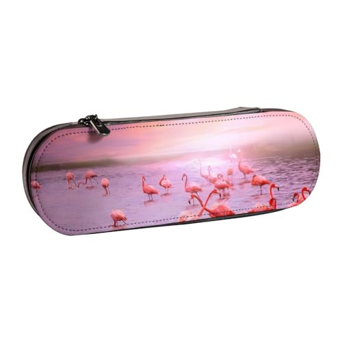 QGWDYYJQ Federmäppchen aus Leder, Motiv: rosa Flamingos, Schreibwaren-Organizer, tragbare Federtasche von QGWDYYJQ