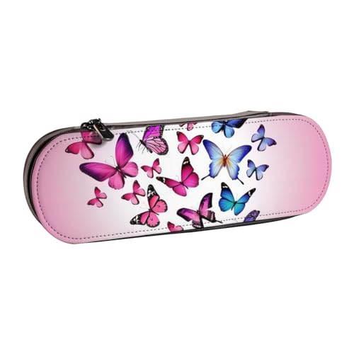 QGWDYYJQ Federmäppchen aus Leder, Motiv: rosa Schmetterlinge, Schreibwaren-Organizer, tragbare Federtasche von QGWDYYJQ