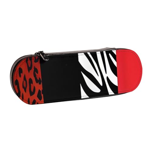 QGWDYYJQ Federmäppchen aus Leder, Motiv: roter Leopard und Zebra-Tiere, Schreibwaren-Organizer, tragbares Federmäppchen von QGWDYYJQ