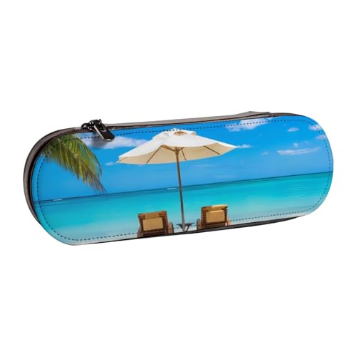 QGWDYYJQ Federmäppchen aus Leder, Motiv: tropisches Meer, bedruckt, Schreibwaren-Organizer, tragbares Federmäppchen, Weiß von QGWDYYJQ