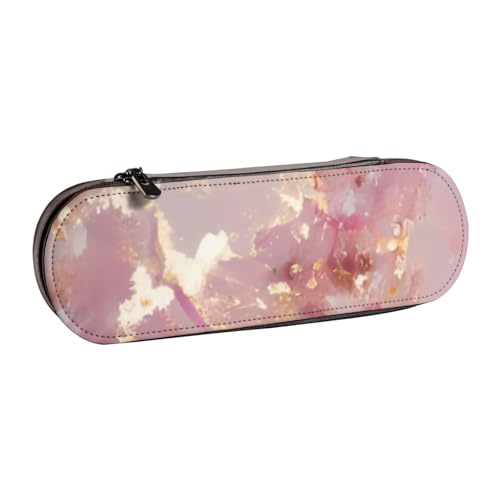 QGWDYYJQ Federmäppchen aus Leder, mit rosa Marmor-Textur, bedrucktes Federmäppchen, Schreibwaren-Organizer, tragbares Federmäppchen von QGWDYYJQ