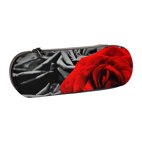 QGWDYYJQ Federmäppchen aus Leder, mit schwarz-weißen und roten Rosen, bedrucktes Federmäppchen, Schreibwaren-Organizer, tragbares Federmäppchen von QGWDYYJQ